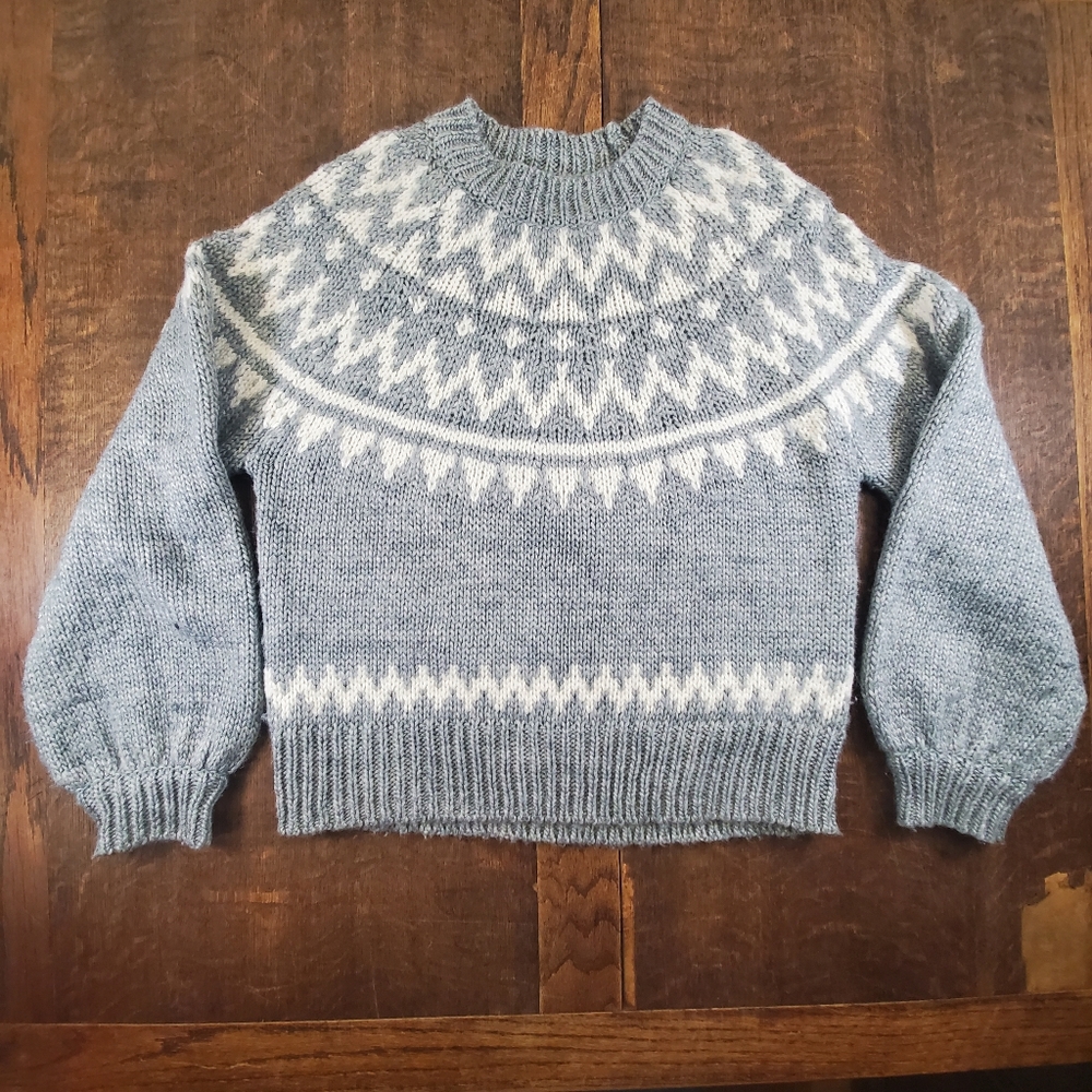 Silverflint grey & white knit crewneck with balloon sleeves, wool blend - Picture 1 of 4